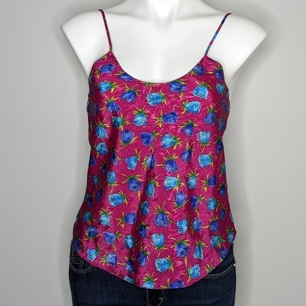 Vintage Today Tonight pink blue satin floral lingerie tank S